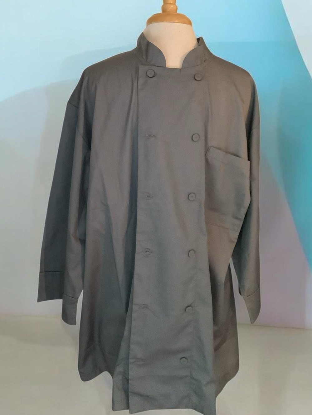 BNWOT Men's Double-Breasted Grey Chef Jacket with Stand Collar